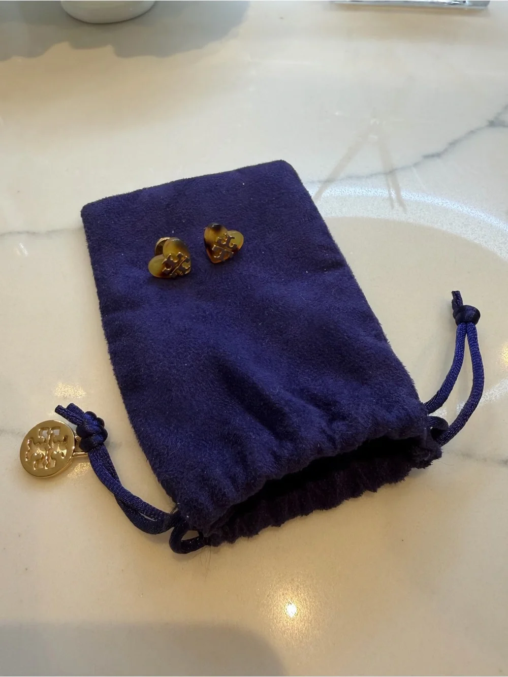 Tory Burch Tortoiseshell Heart Logo Stud Earrings - Tortoise & Gold